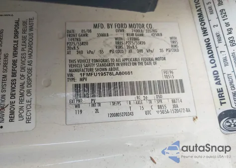 2008 Ford Expedition Limited from USA, damaged, VIN 1FMFU19578LA80681